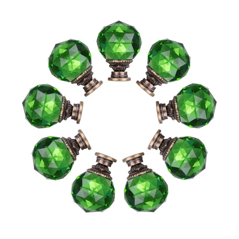 LONGWIN 10 Pack Crystal Kitchen Cabinet Knobs Pulls Handles 30mm Vintage Round Glass Ball Knob for Dresser Drawers Bathroom Cupboard Wardrobe Green - Image 2